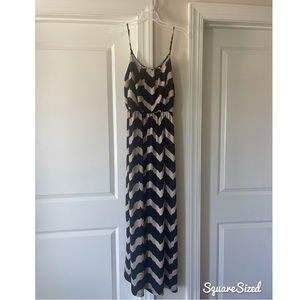 Luscious Los Angeles Black Cream Striped Maxi Long Spaghetti Strap Dress Medium